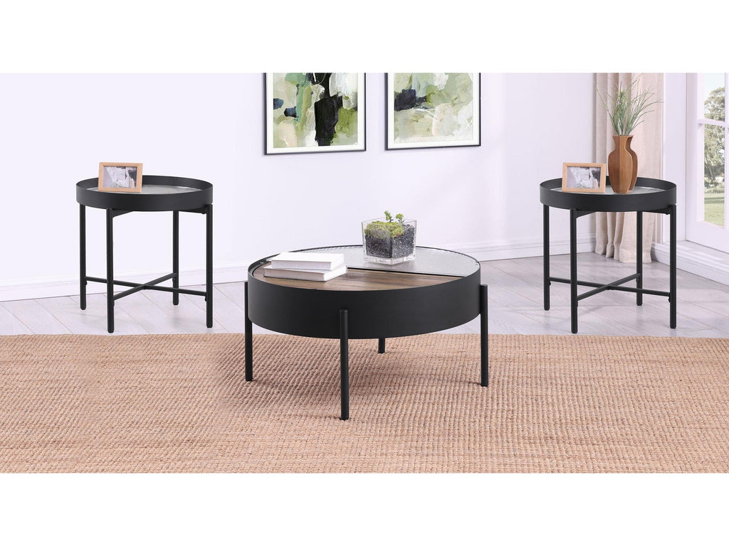 Ozella Round Coffee Table with Hidden Storage Sandy Black