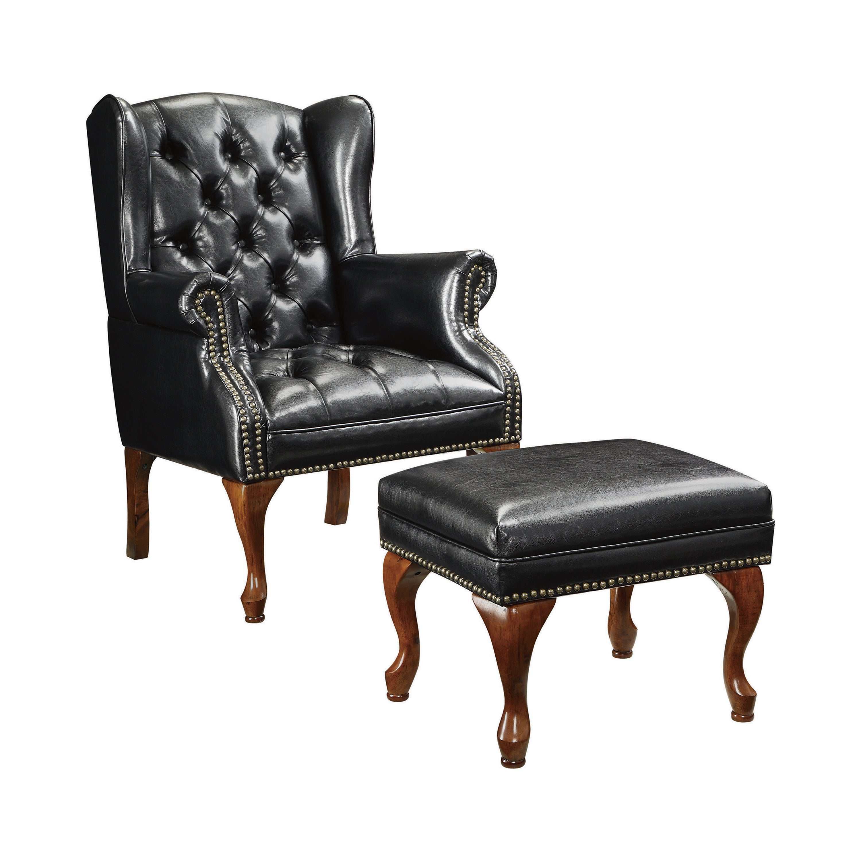 Roberts Upholstered Wingback Chair and Ottoman Set Black