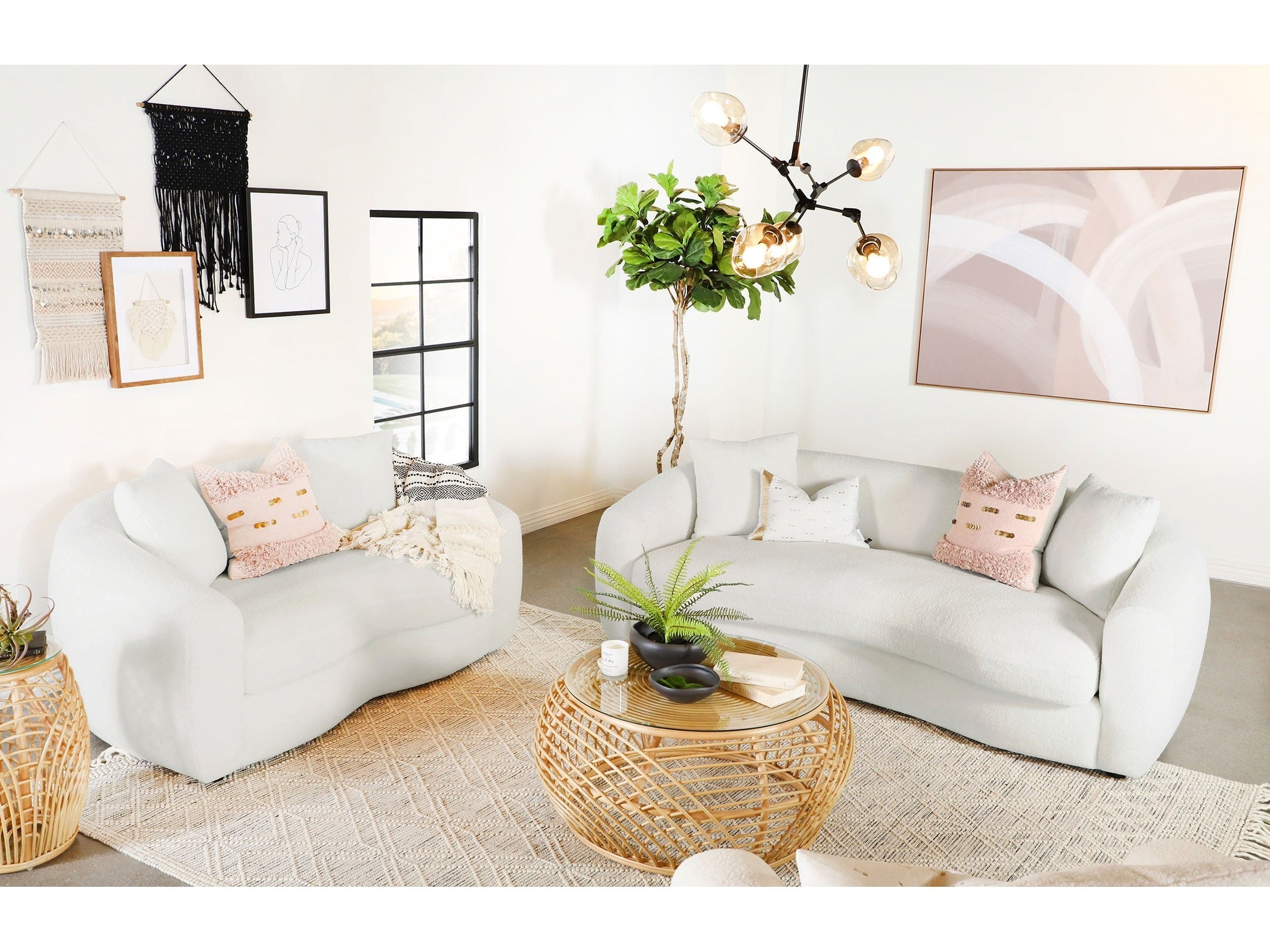 Isabella 2-piece Faux Sheepskin Upholstered Sofa Set Natural