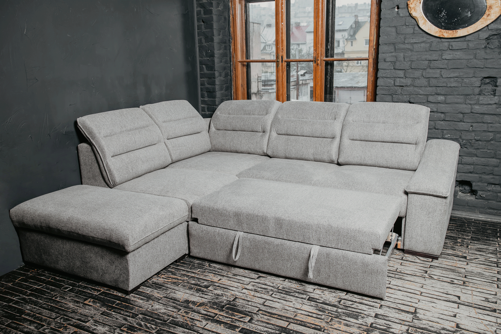 ESF Furniture - Oliver Sectional w/ Bed and Storage in Gray - OLIVERSECTIONALRIGHT