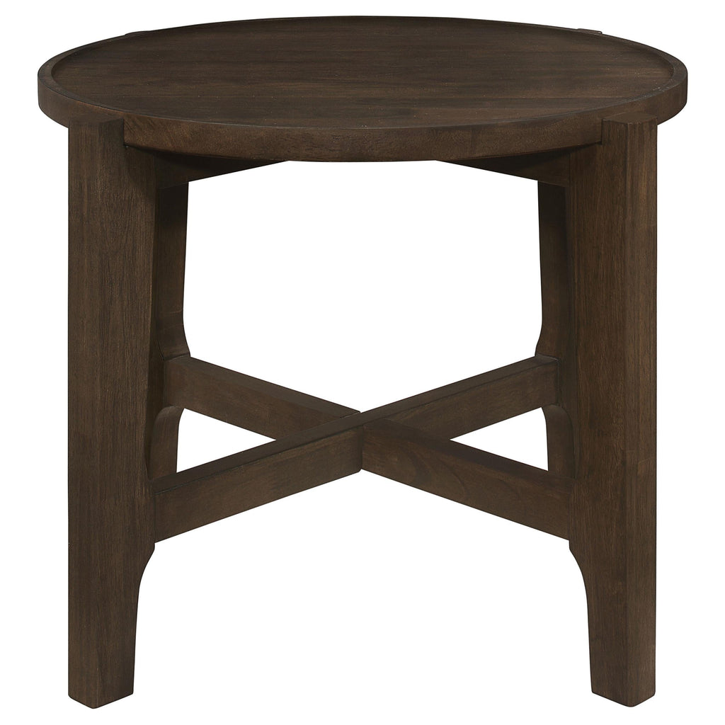 Cota Round Solid Wood Coffee Table Dark Brown