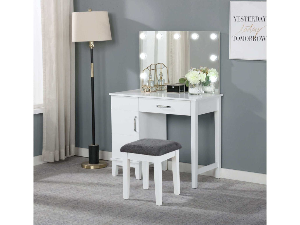 Elijah Vanity Set with Lighting & Stool White and Dark Grey