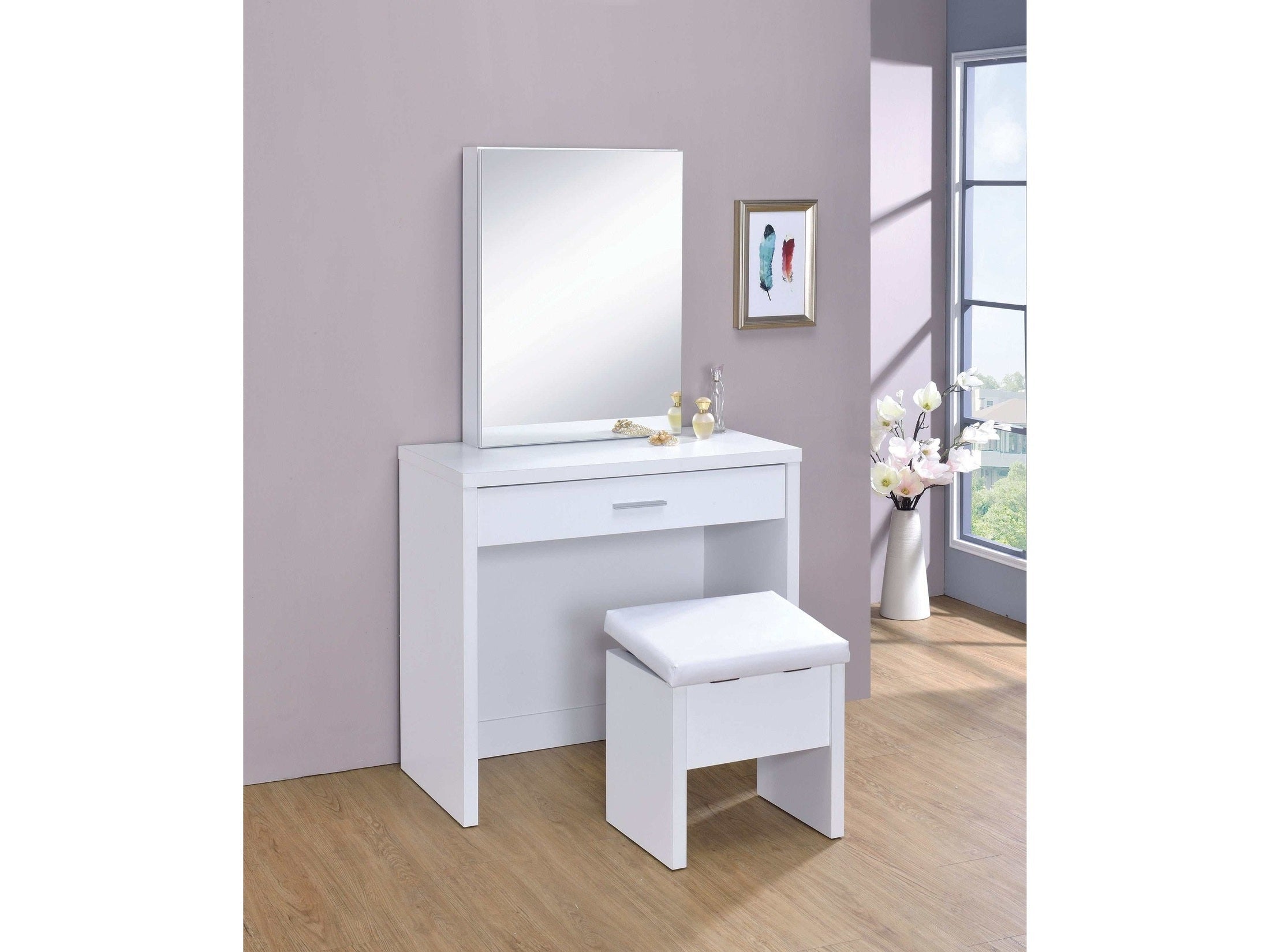 Harvey Vanity Set with Lift-Top Stool White