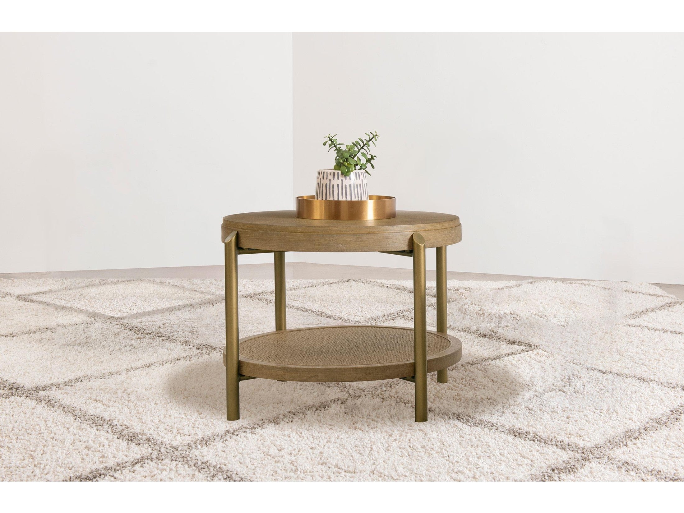 Arini Round End Side Table With Storage Shelf Sand Wash