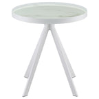 Briggs Round Marble Printed Glass Top End Side Table White