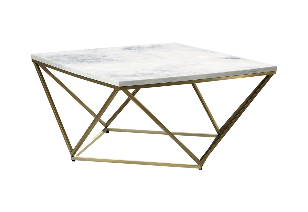 Meryl Square Faux Marble Top Coffee Table White and Gold
