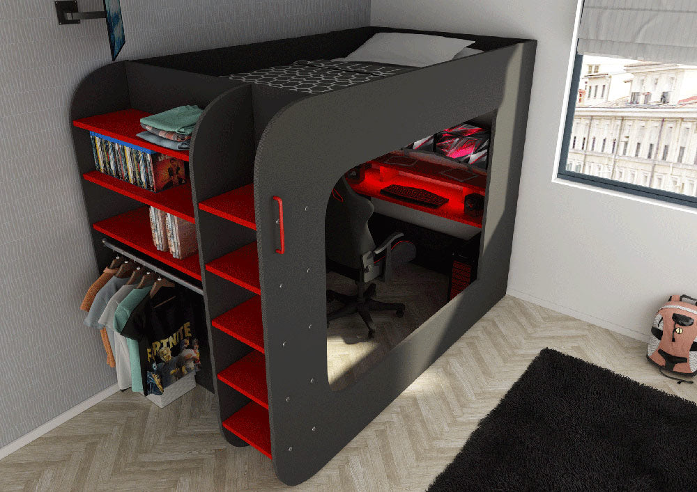 ESF Furniture - Gamer Bed 120x200 in Red & Black - GAMERBEDRED120x200