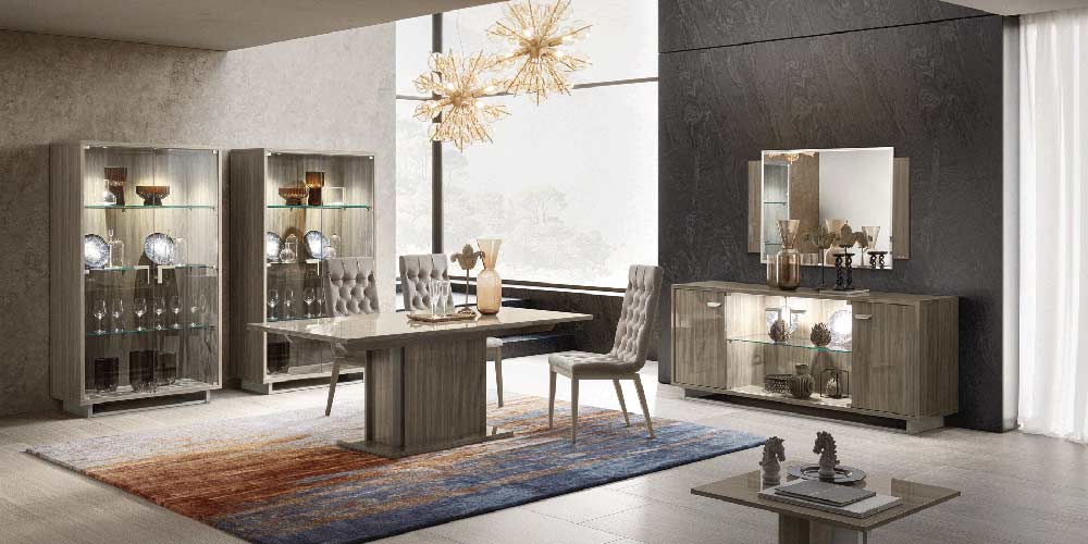 ESF Furniture - Volare 9 Piece Dining Room Set in Grey - VOLARETABLEGREY-9SET