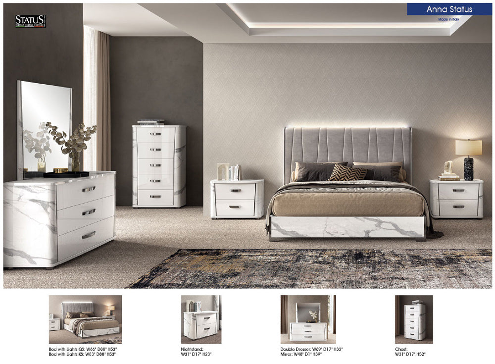 ESF Furniture - Anna 6 Piece King Bedroom Set in White-Grey - ANNASTATUSKS-6SET