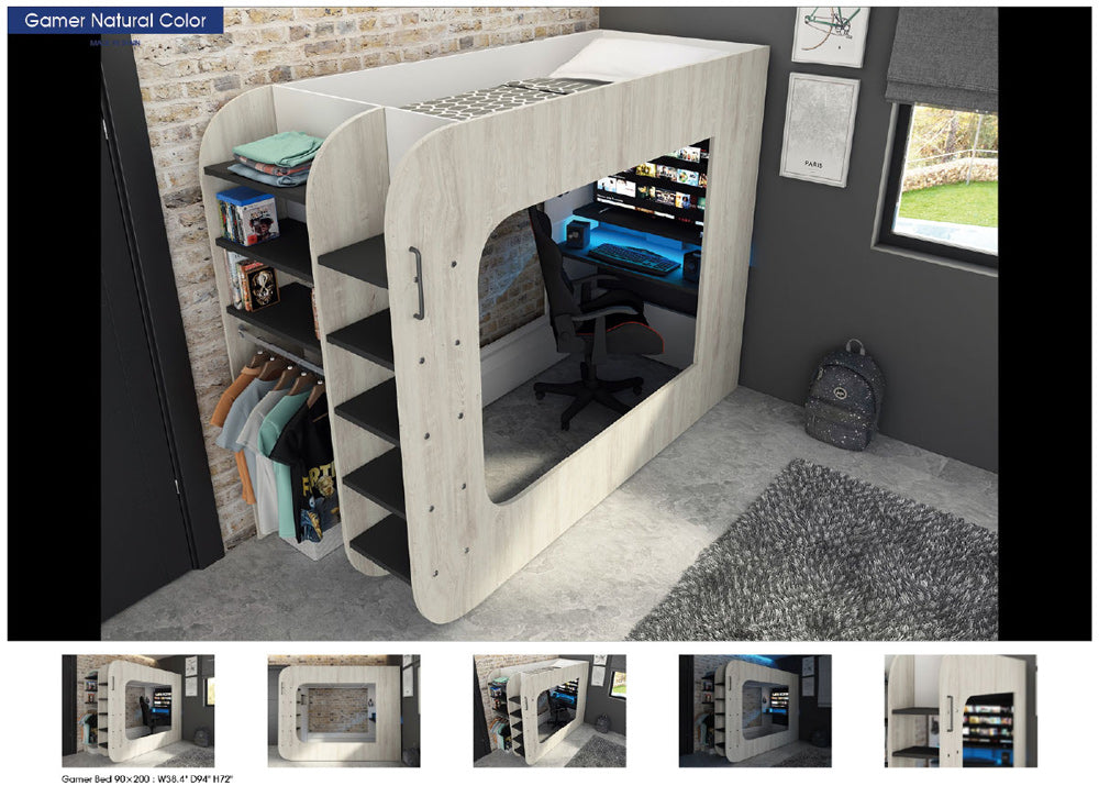 ESF Furniture - Gamer Bed 35.43" x 78.7" in Natural - GAMERBEDNATURAL