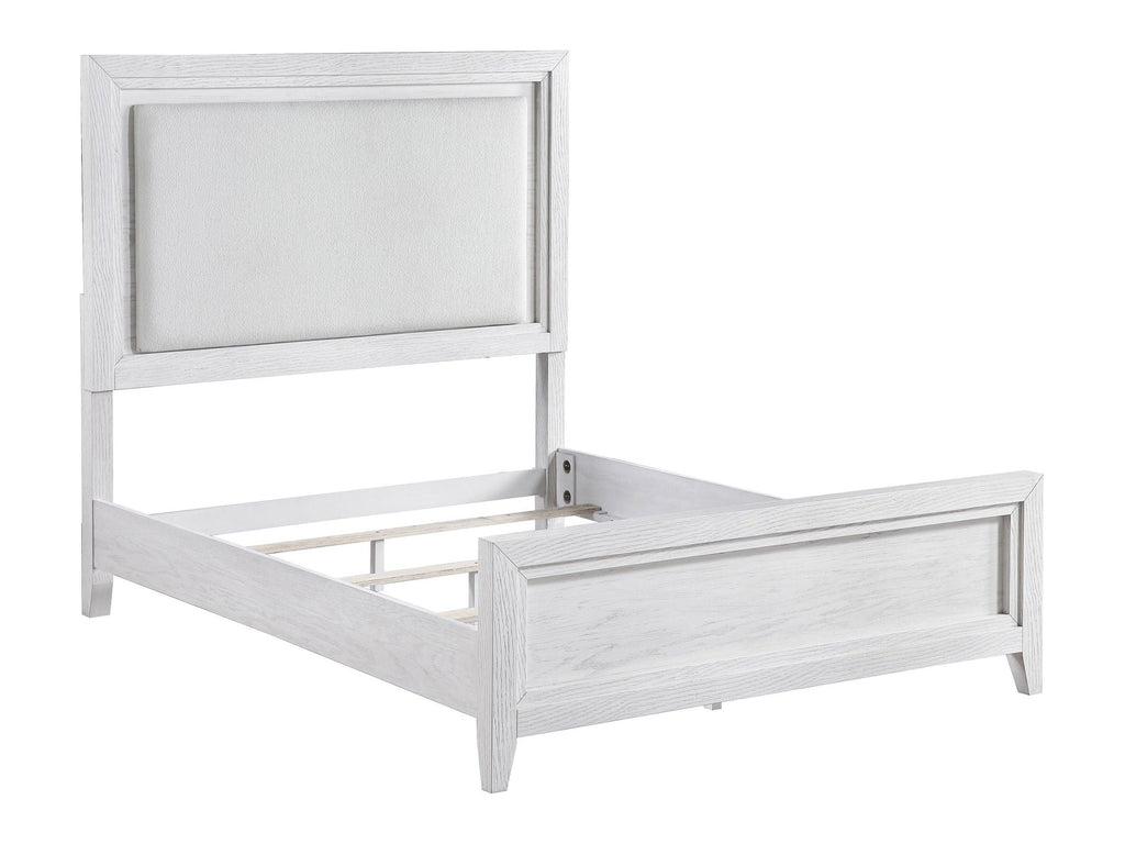 Marielle Eastern King Upholstered Panel Bed Distressed White