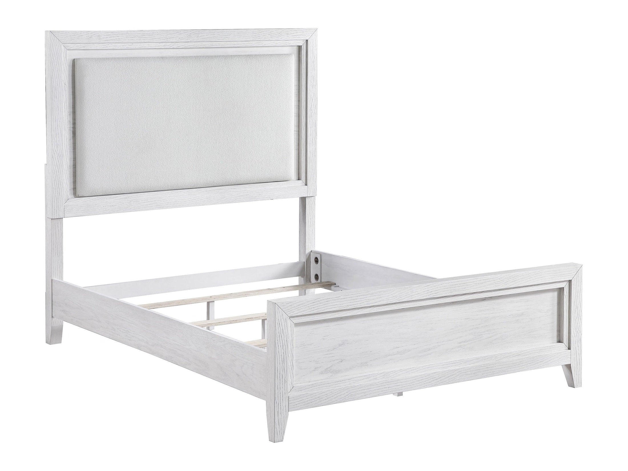 Marielle Eastern King Upholstered Panel Bed Distressed White