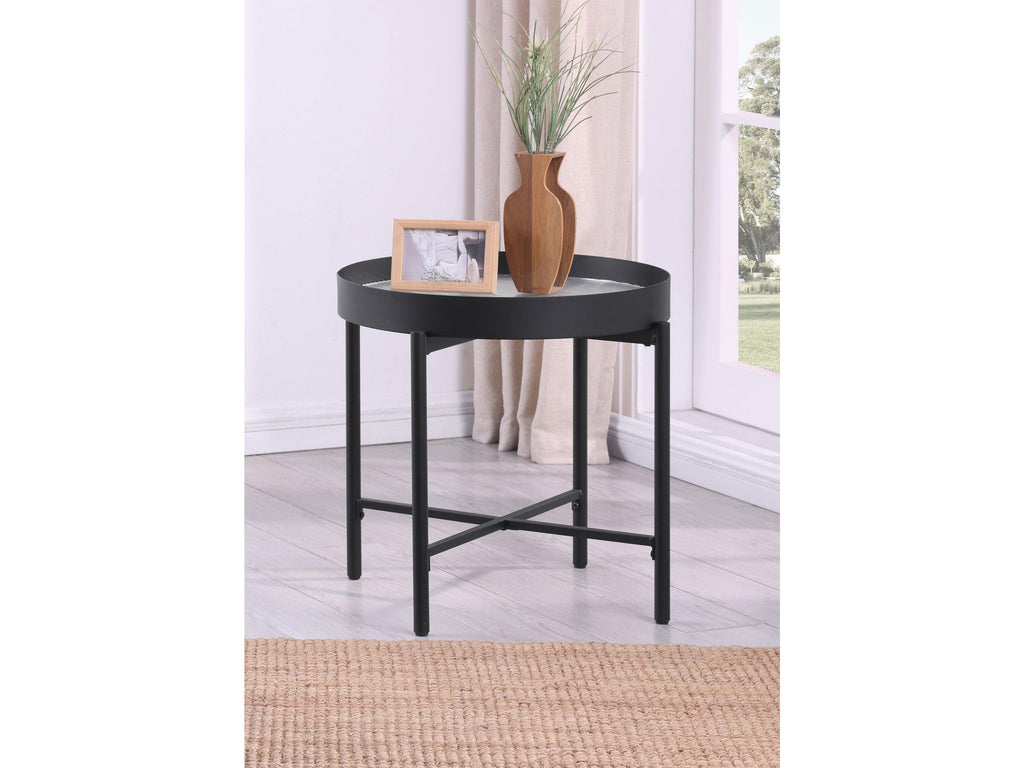 Ozella Round End Side Table with Recessed Top Sandy Black