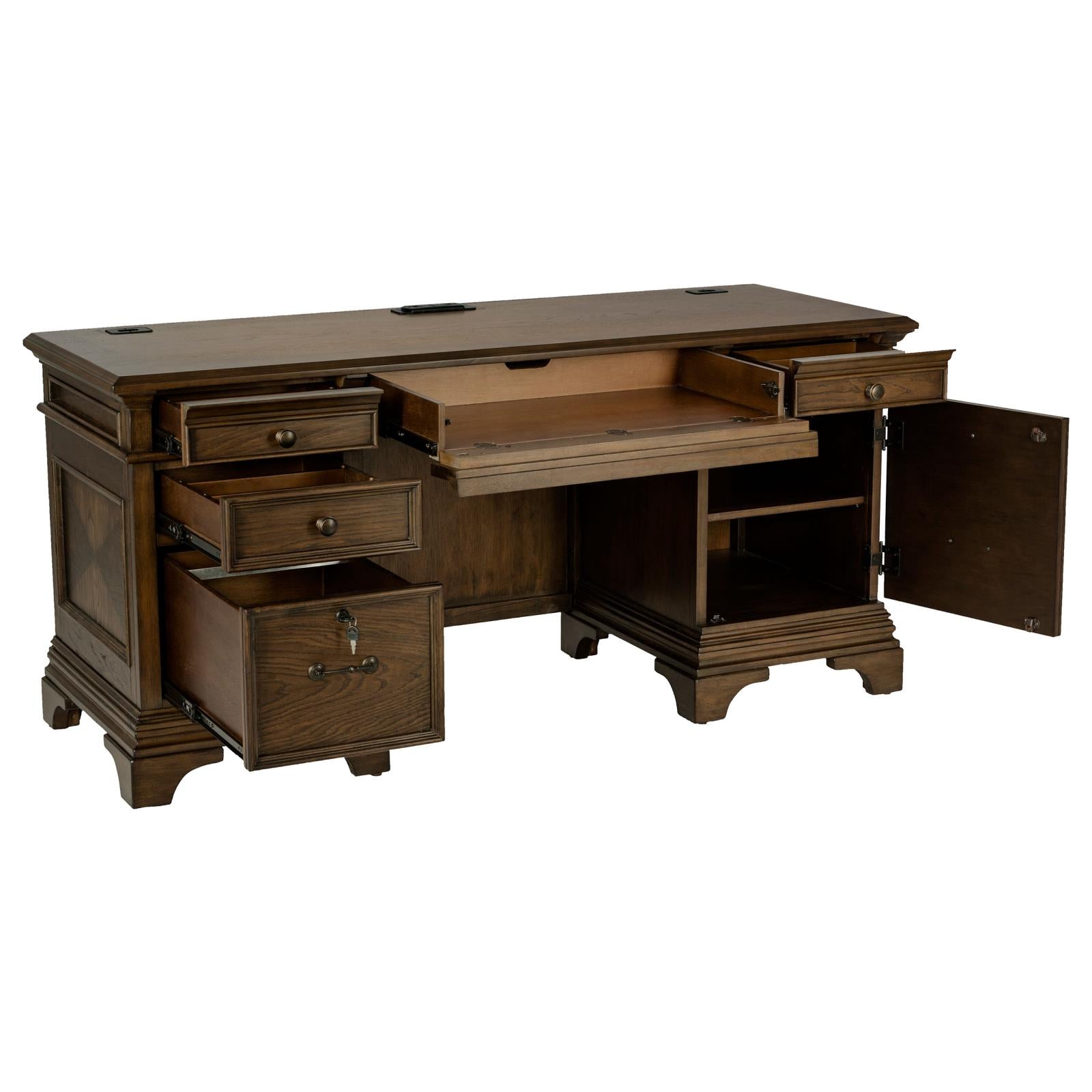 Hartshill Burnished Oak Credenza w/ Power Outlet