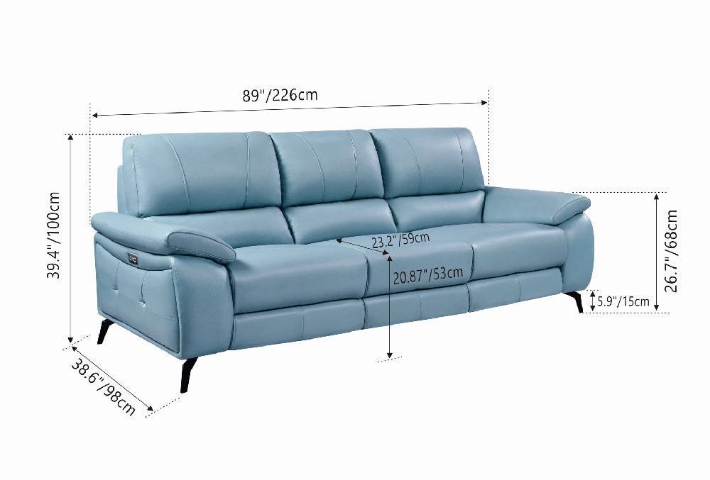 ESF Furniture - 2934 Sofa w/ 2 Electric Recliner in Blue - 29343BLUE