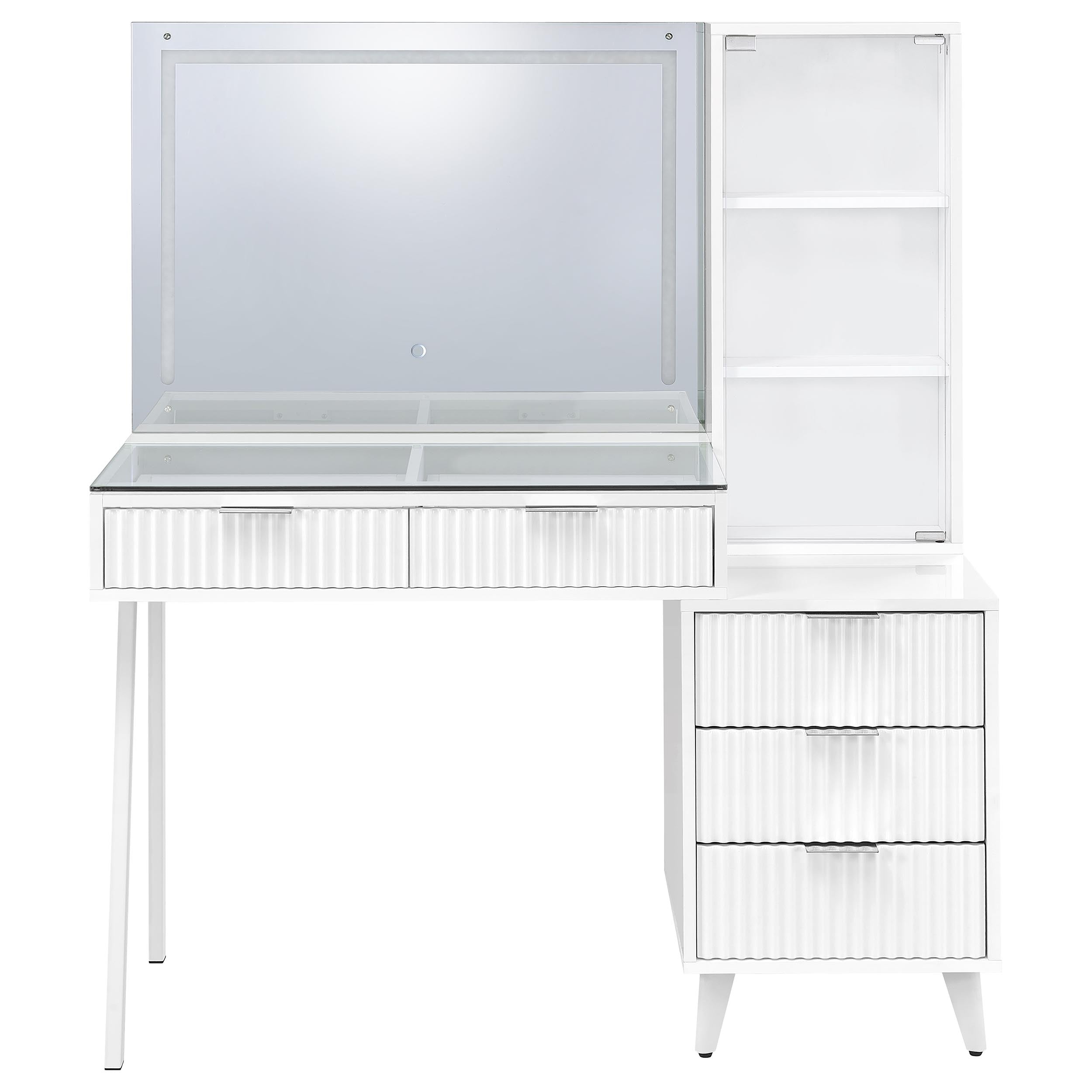 Souza 5-Drawer Makeup Vanity Table With LED Mirror White High Gloss