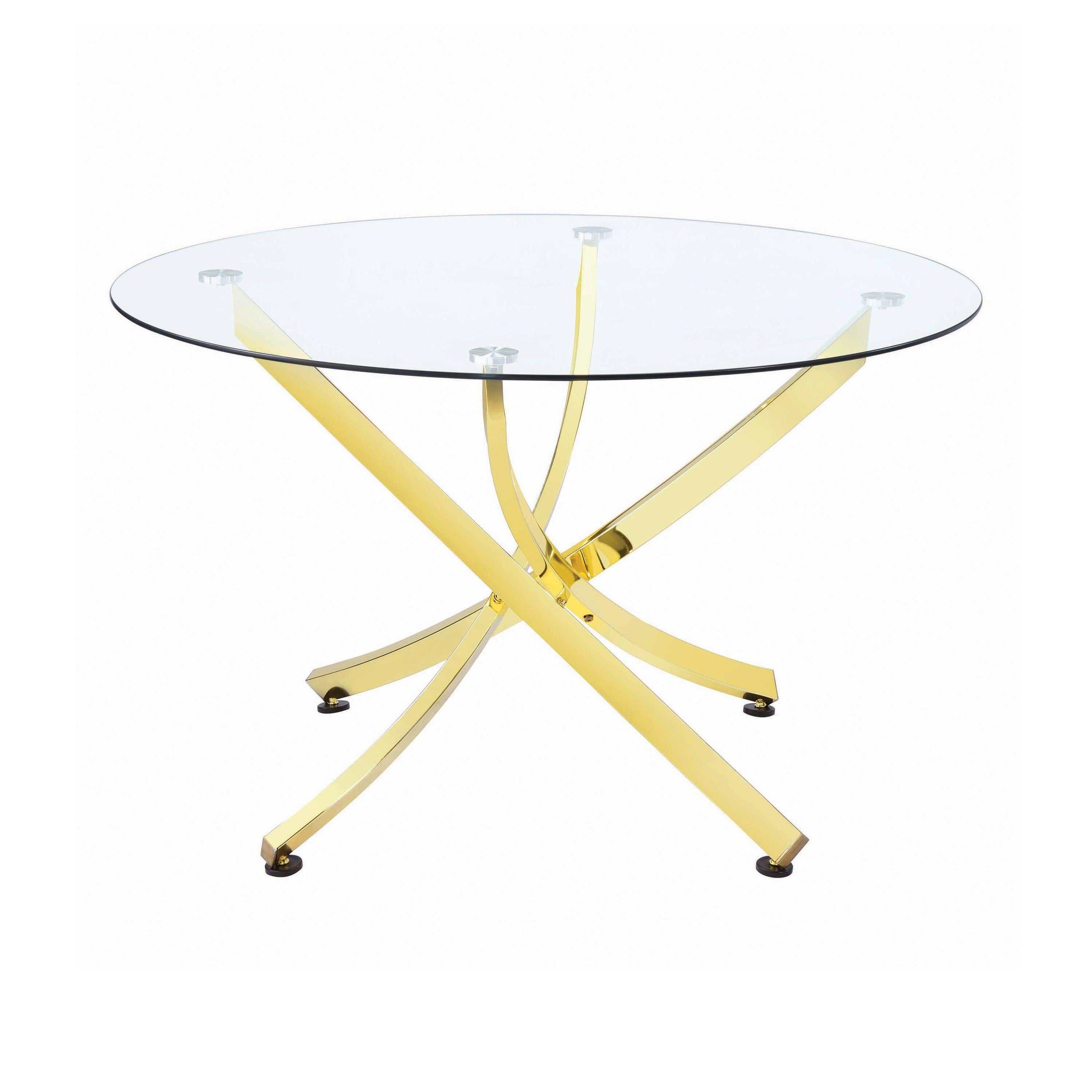 Beckham Round 46-inch Glass Top Dining Table Brass