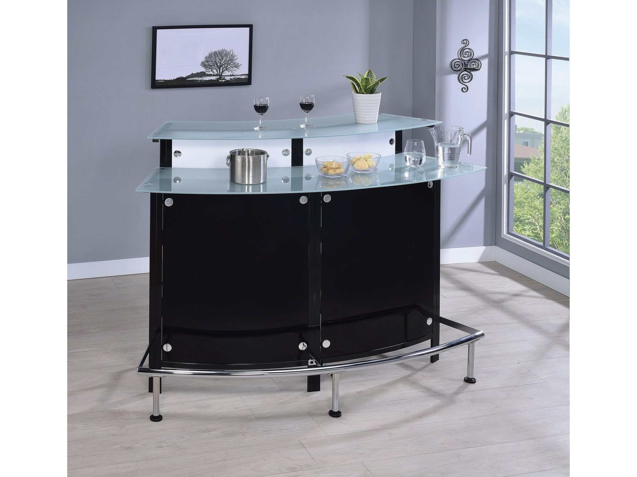 Keystone Curved Glass Top Home Bar Wine Cabinet Black