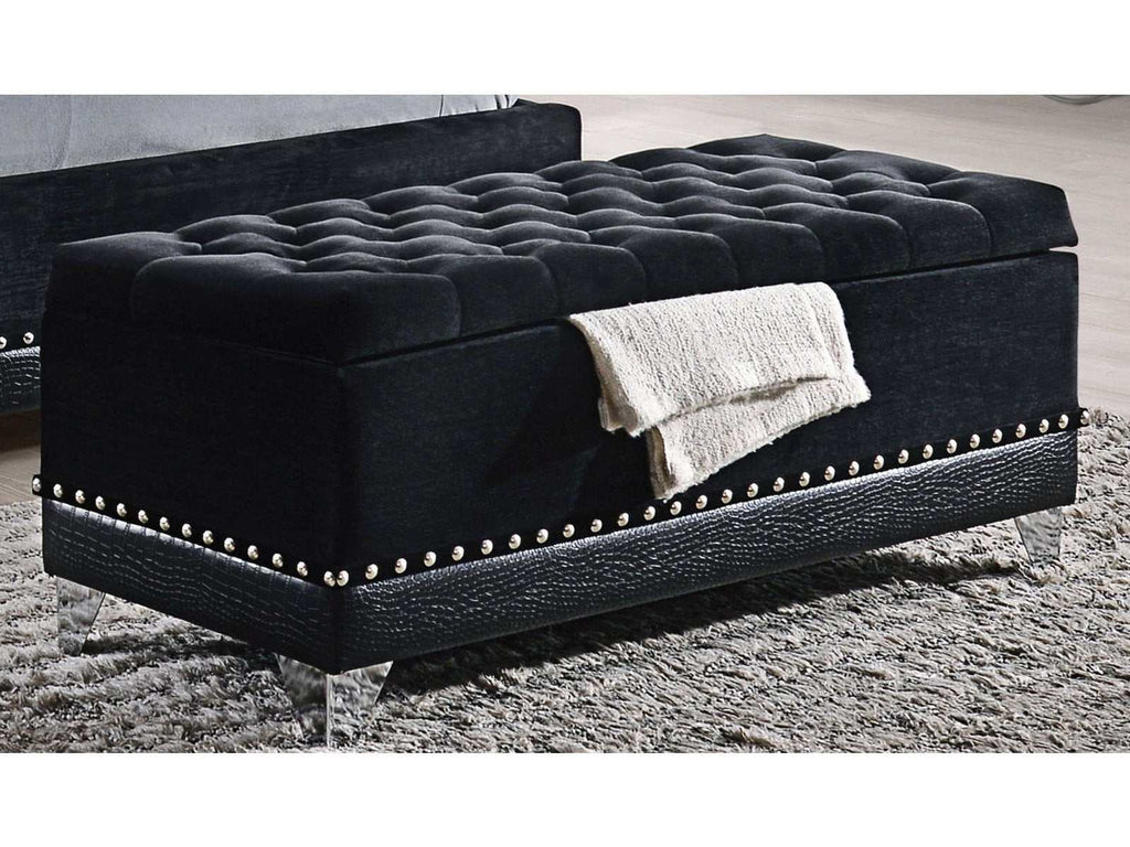 Barzini Velvet Upholstered Tufted Storage Bench Black