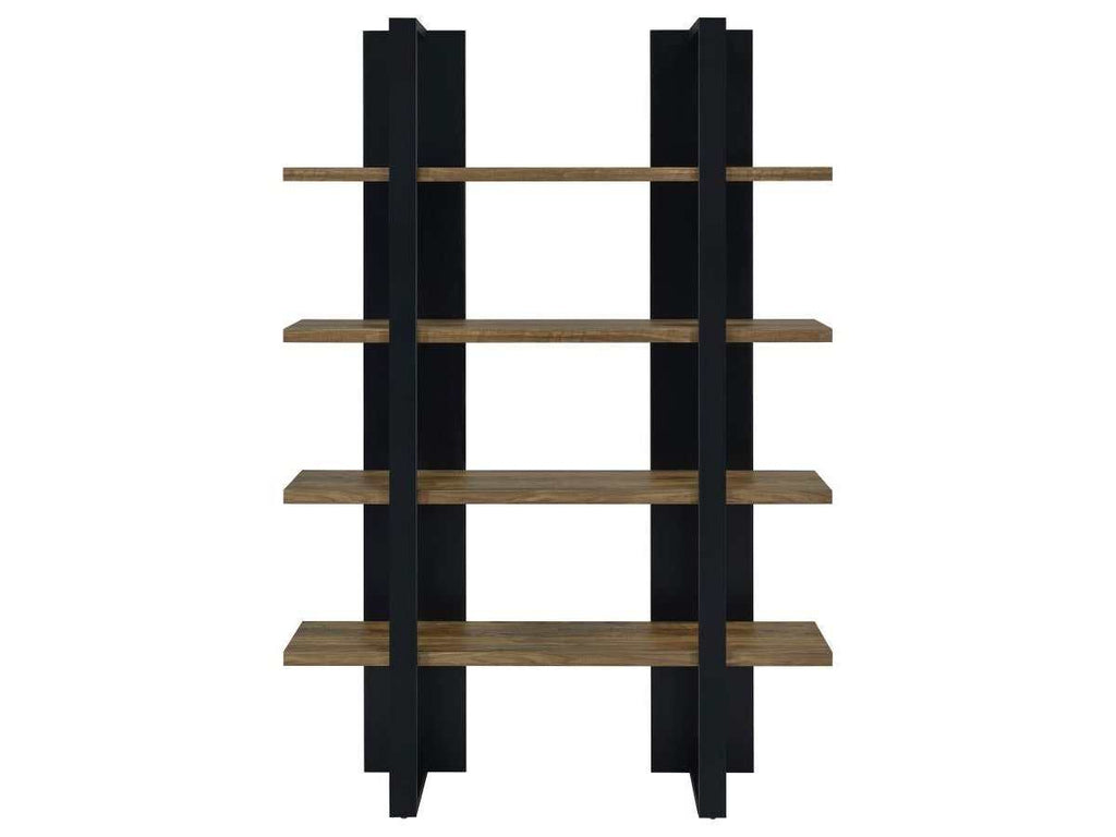Danbrook 71-inch 4-shelf Bookshelf Black and Aged Walnut