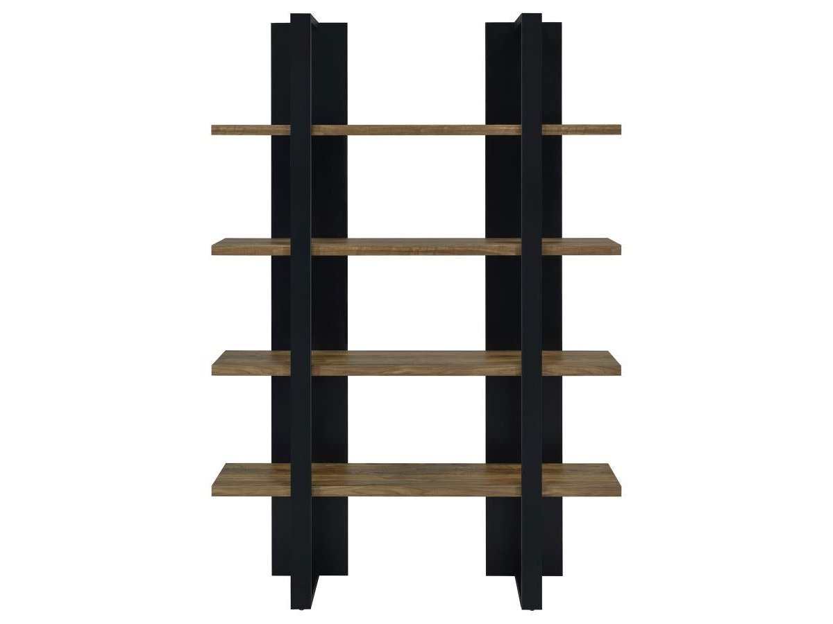 Danbrook 71-inch 4-shelf Bookshelf Black and Aged Walnut