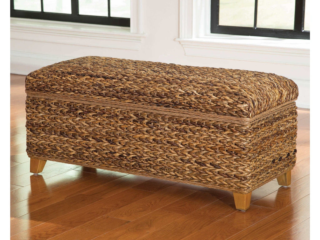Laughton Hand-Woven Banana Leaf Storage Bench Amber