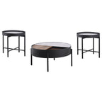 Ozella Round Coffee Table with Hidden Storage Sandy Black