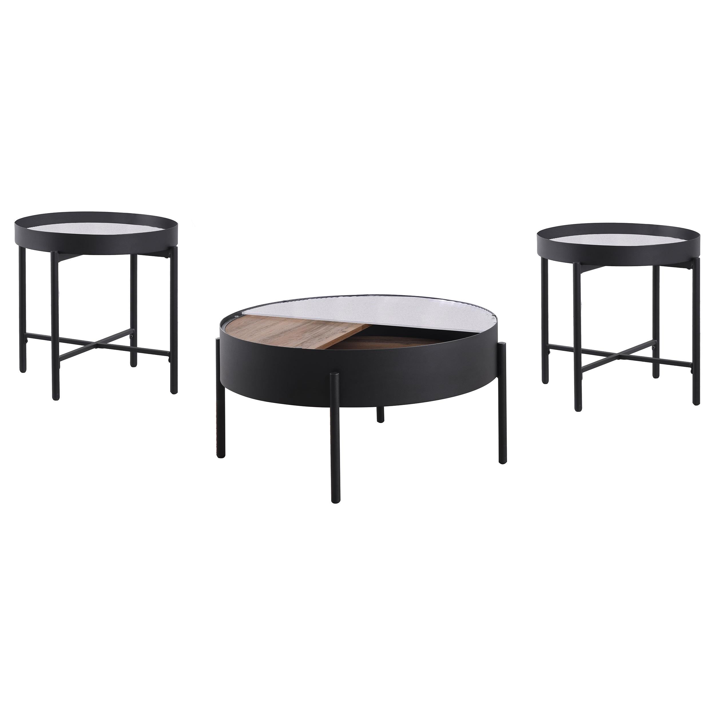 Ozella Round Coffee Table with Hidden Storage Sandy Black