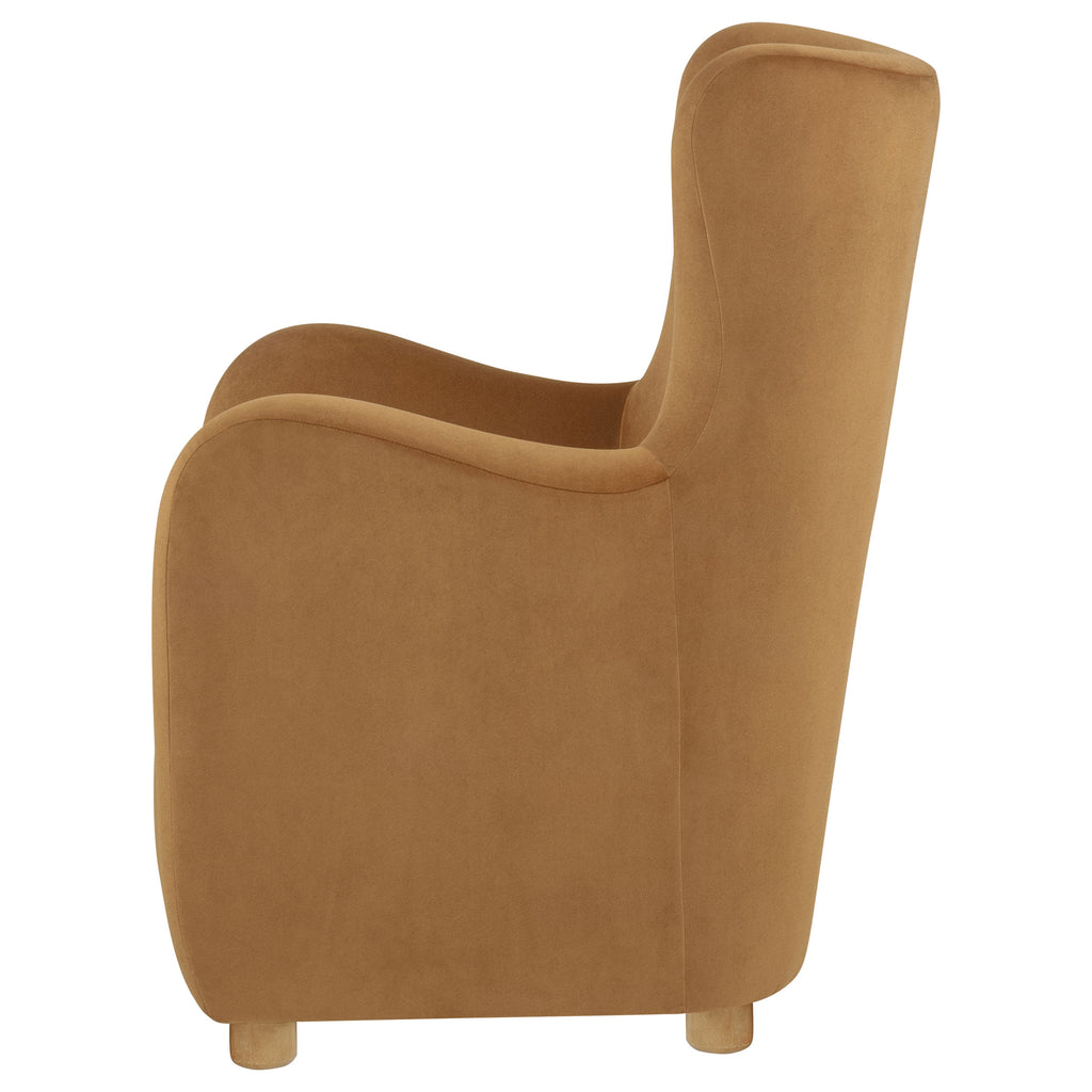Thornton Cognac Velvet Upholstered Wingback Lounge Accent Chair
