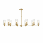 Willow Eight Lights Island With Clear Ribbed Glass Pendant Lamp - Satin Brass
