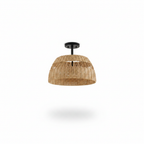 Twinkle 2-Light Rattan Semi-Flush Mount | Black Metal & Woven Farmhouse Ceiling Light