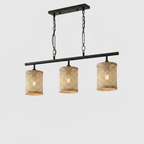 Elysian Three Lights Island With Natural Rattan Shade Farmhouse Chain Ceiling Lamp