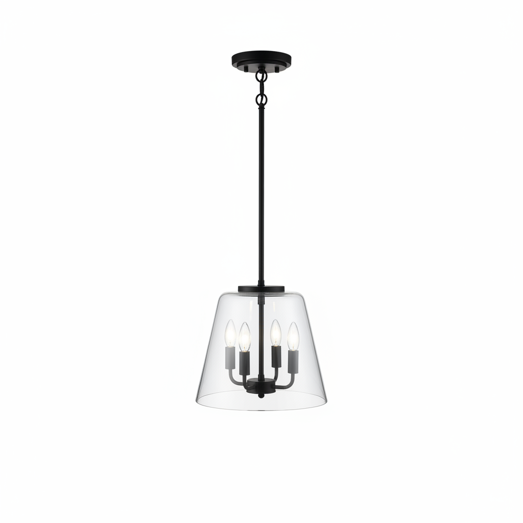 Soiree Four Candle Lights Pendant With Clear Glass - Black Finish