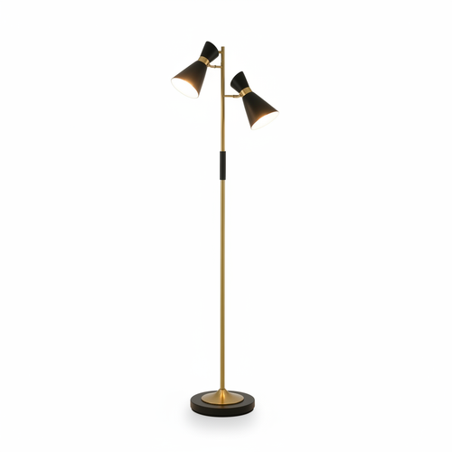 Axis Brassed Gold Floor Lamp with 4-Way Switch Double Spots with Metal Base