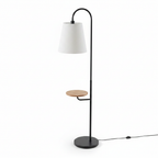 Seoul Black Floor Lamp with Rotary Switch Wood Table Metal Base