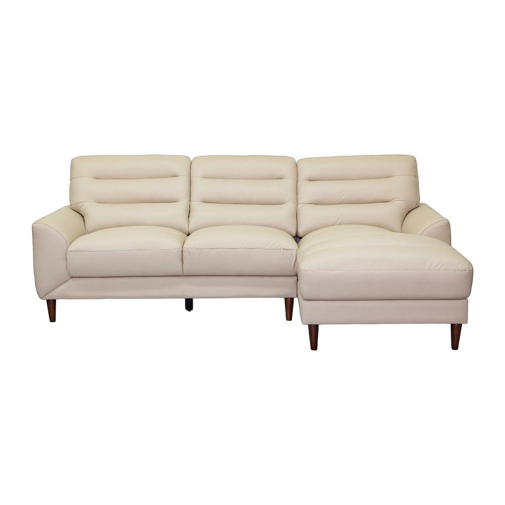 Clarion Genuine Cream Leather Sectional Sofa with Chaise Lounge