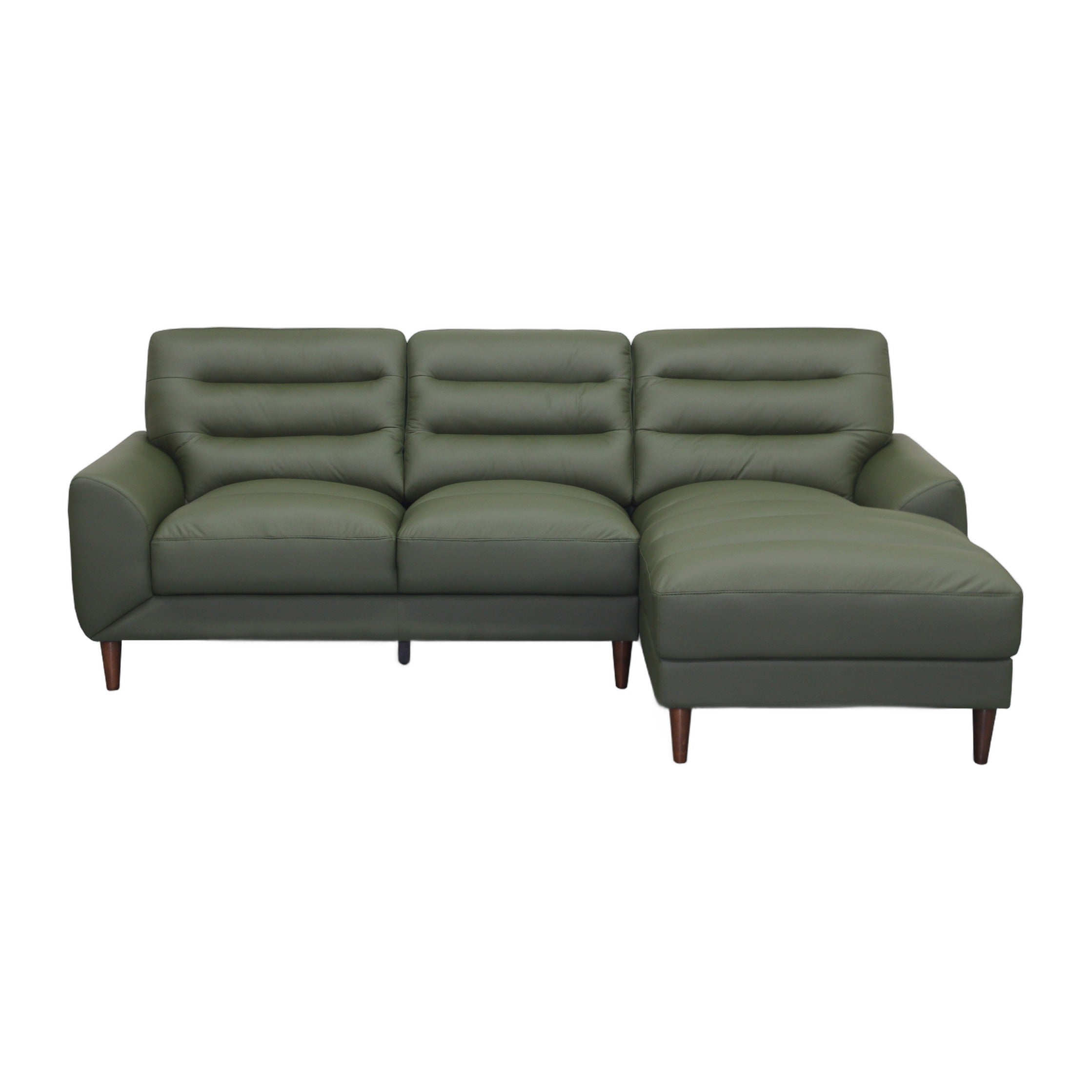 Clarion Genuine Green Leather Sectional Sofa with Chaise Lounge