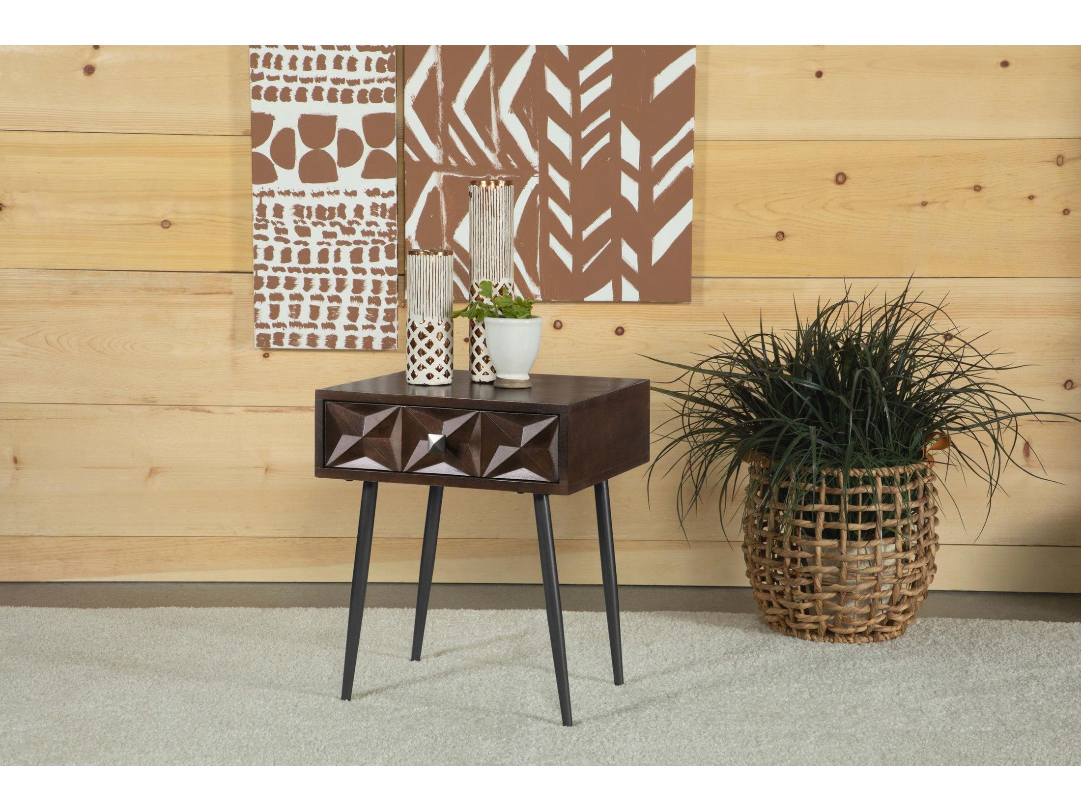 Ezra 1-drawer Rectangular Accent Side Table Coffee Brown