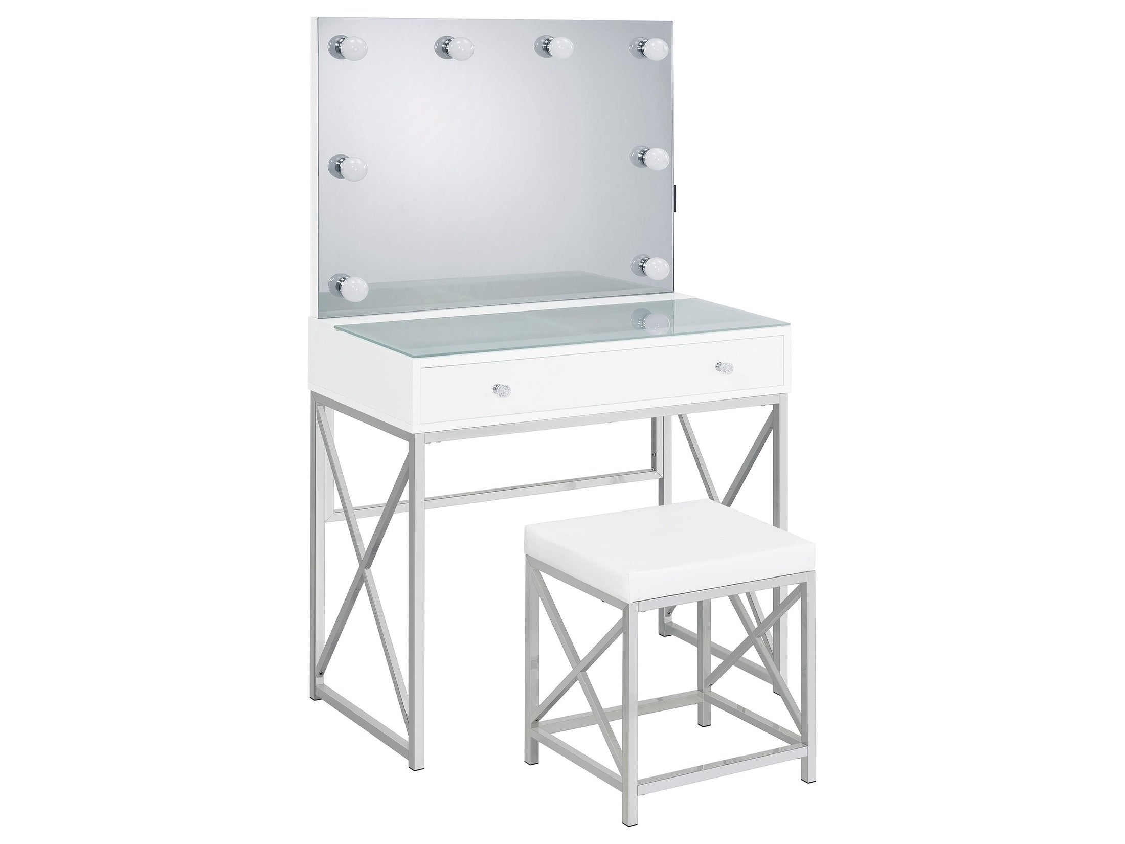 Eliza Vanity Set with Lighting & Stool White and Chrome