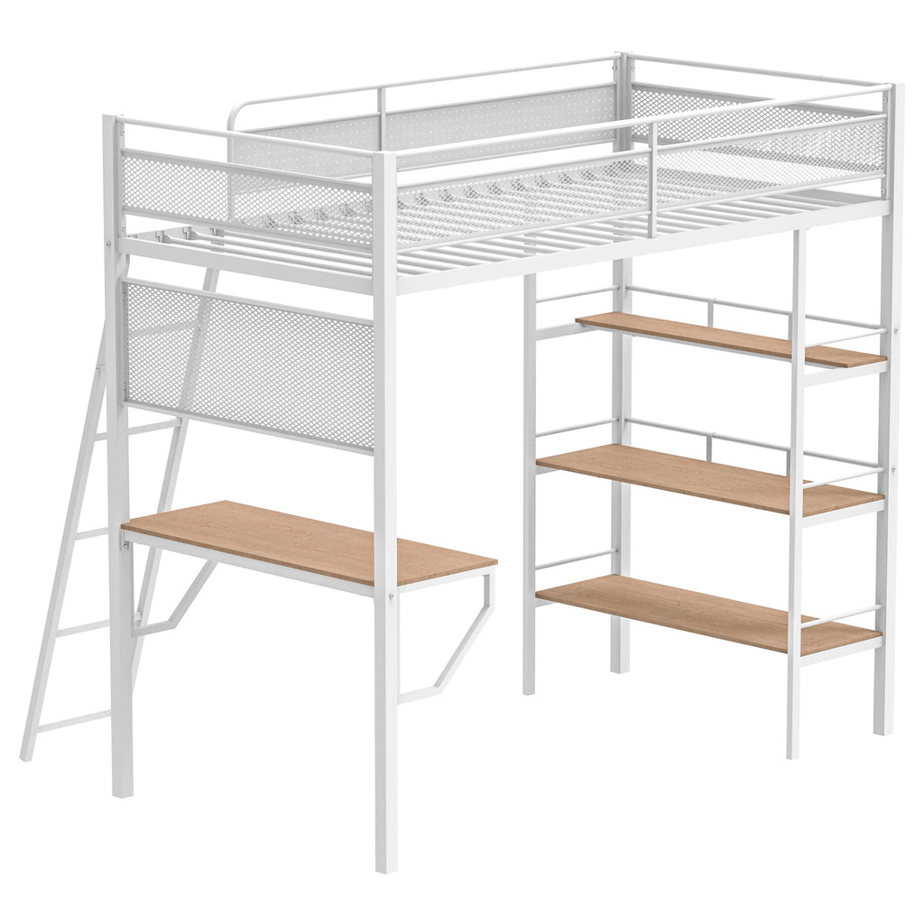 Campus 3-shelf Metal Twin Workstation Loft Bed Matte Black