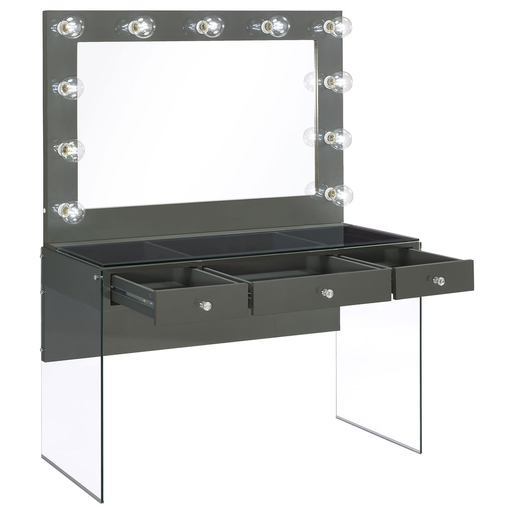 Afshan Grey High Gloss / Clear Vanity Table & Mirror
