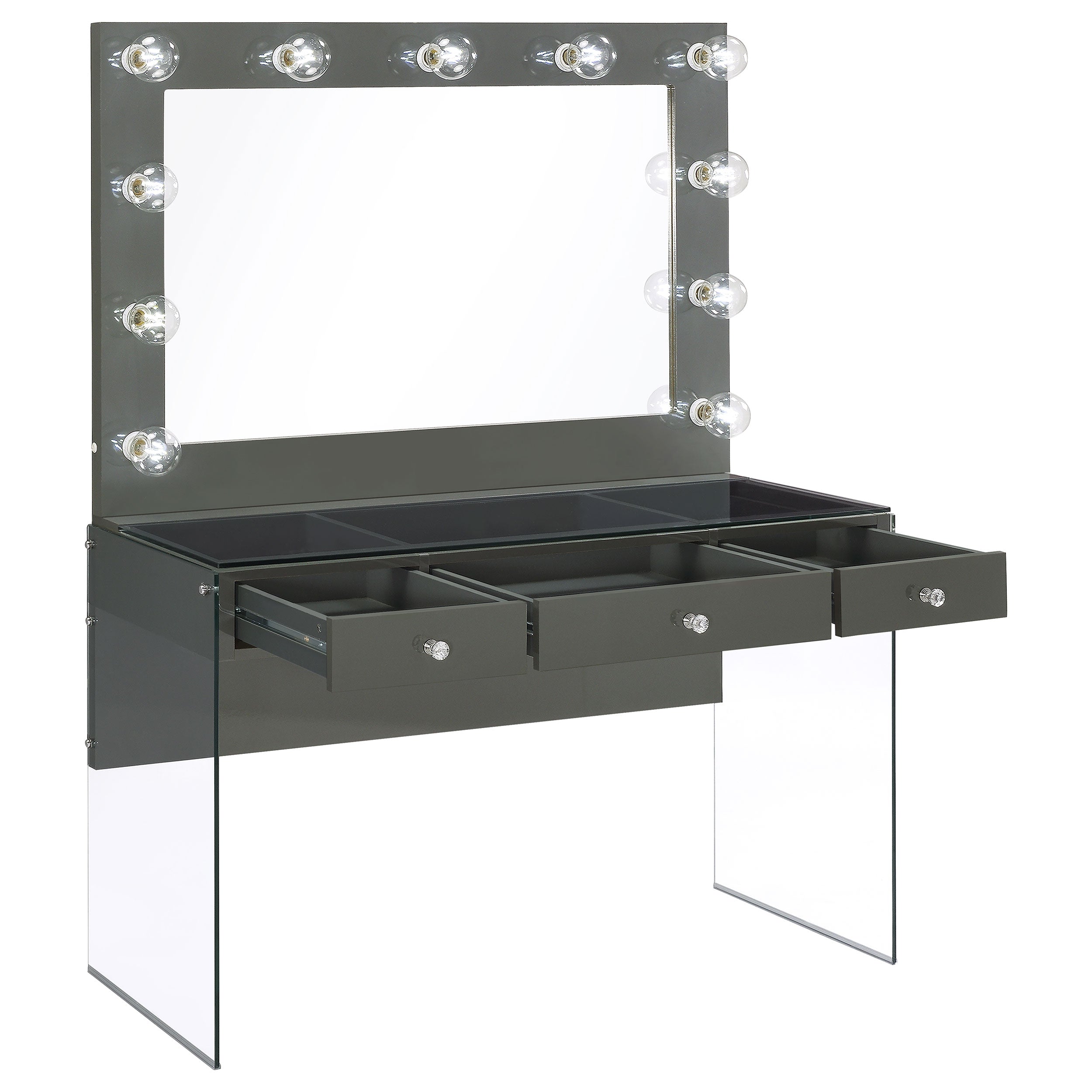 Afshan Grey High Gloss / Clear Vanity Table & Mirror