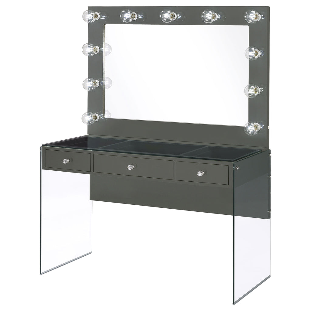 Afshan Grey High Gloss / Clear Vanity Table & Mirror