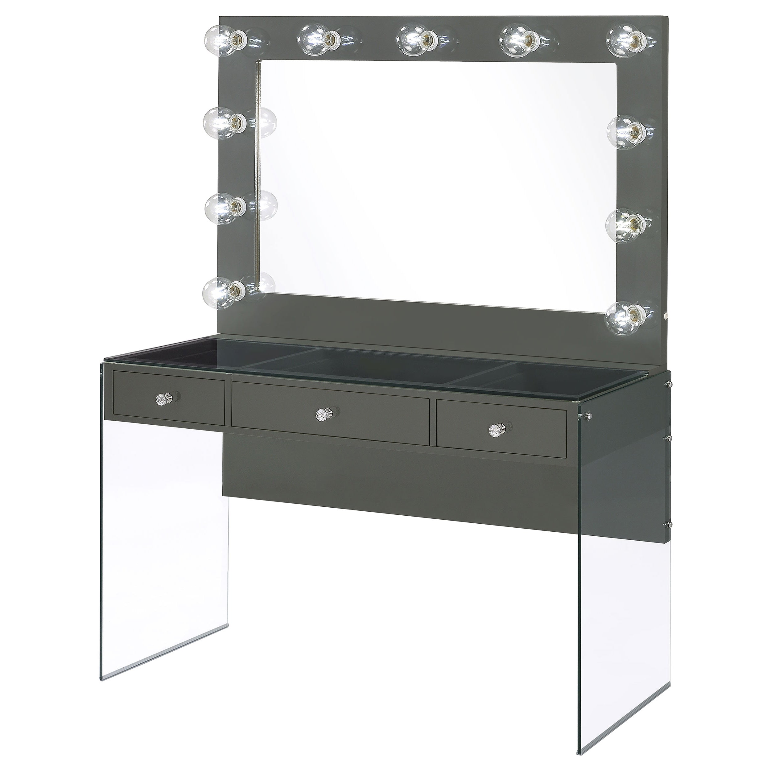 Afshan Grey High Gloss / Clear Vanity Table & Mirror