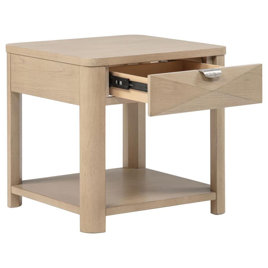 Marcelo Wood Coffee Table with 2 Drawers and Shelf Light Elm