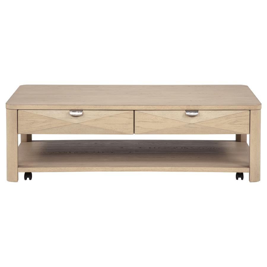 Marcelo Wood Coffee Table with 2 Drawers and Shelf Light Elm