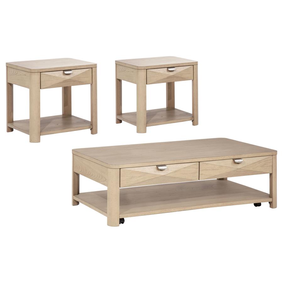 Marcelo Wood Coffee Table with 2 Drawers and Shelf Light Elm