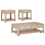 Marcelo Wood Coffee Table with 2 Drawers and Shelf Light Elm