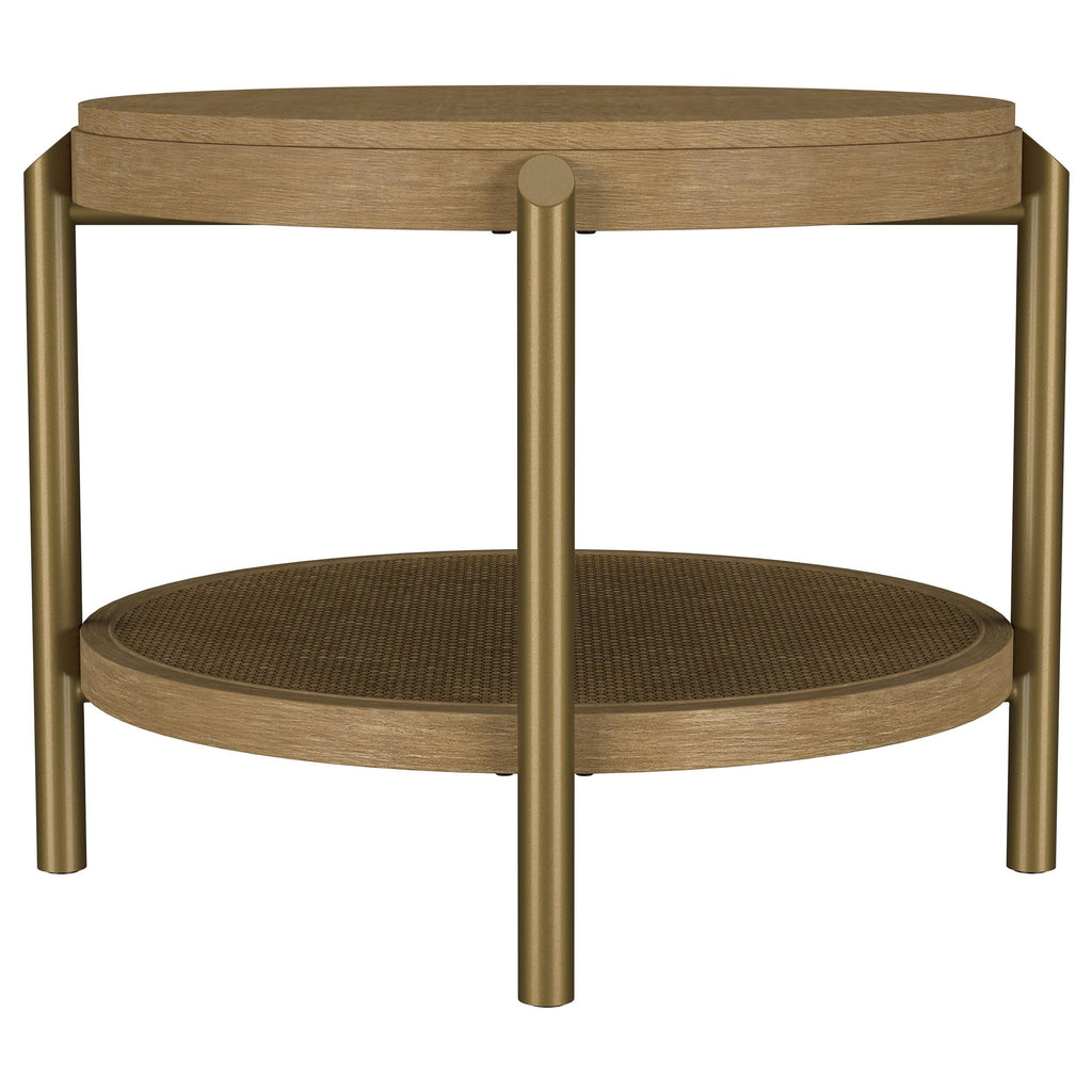 Arini Round End Side Table With Storage Shelf Sand Wash