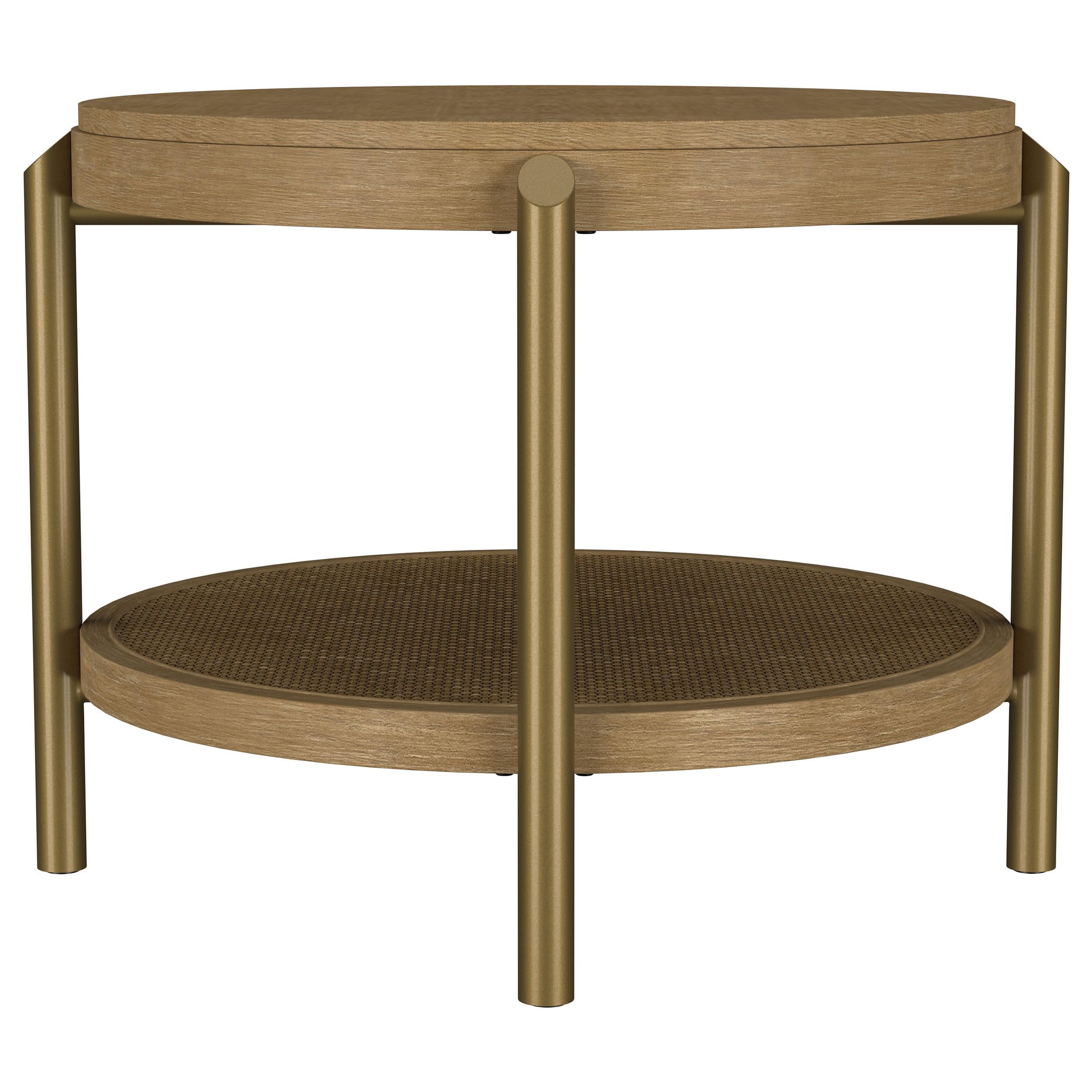 Arini Round End Side Table With Storage Shelf Sand Wash